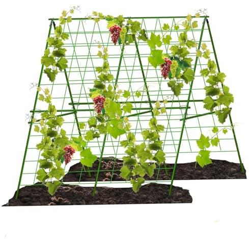 1PC Cucumber Trellis for Climbing Plants Outdoor 4x4ft a-Frame Garden Trellis Plastic-Coated Steel Pipe Climbing Plant Trellis for Raised Bed Vegetable Tomato Flowers Pean Support