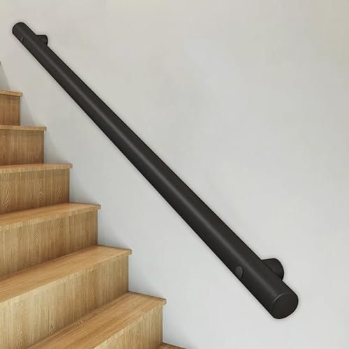 XMDEUR Schwarzer Handlauf aus Edelstahl, Haltegriff für den Außenbereich, Treppenhandlauf, Geländerschienen-Stützsatz außen außen, Wandbalustraden-Handlauf-Stützgriff, Sicherheitsstange (Größe: 19