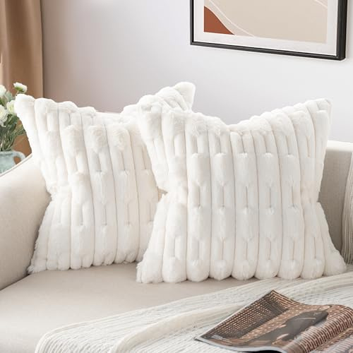 ZWJD 2er Set Creme Kissenbezug 60x60 Kunstpelz Plüsch Kissenbezüge Weiche Kissenhülle Flauschig Dekokissen Moderne Kissen Deko für Wohnzimmer Sofa Schlafzimmer Auto Dekor Sofakissen 60 x 60cm