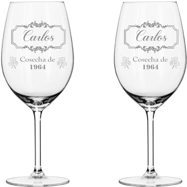 Curia Grabador Copa de Vino Personalizada - Copa de Cristal Grabada para Vino con el Nombre o Texto que quieras - Copa cristal (2, Cosecha)