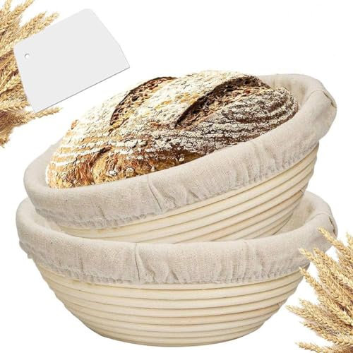 Banneton Gärkörbchen-Set, 30,5 cm, französischer Stil, 100 % natürliches Rattan, Stoffeinsatz, 2 Stück