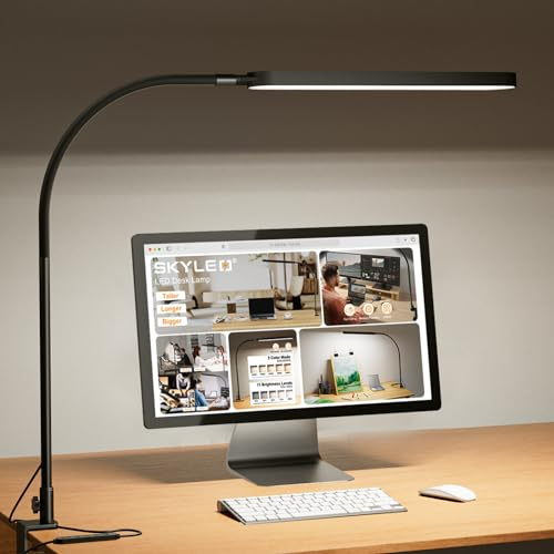 SKYLEO Lampara Escritorio - Flexo LED Escritorio 1300LM - Cuello de Cisne Flexible - 5 Modos de Color X 11 Niveles de Brillo - Temporizador y Función de Memoria - 12W Flexo - Negro