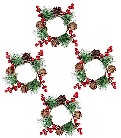 OFFSCH 4stücke Weihnachtskerzenring Tannenzapfen Teiliges Kleines Kranz Festliche Tischdekoration Für Kerzenständer Fenster Tür Und Kamin ø