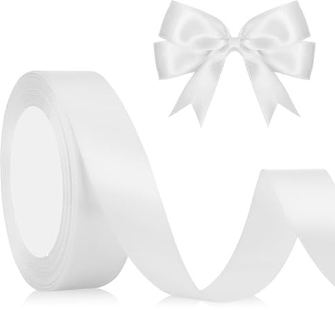 Weiß Geschenkband Schleifenband Weiß 2cm Satinband Weiss Geschenkband Hochzeit 23M Schleifenband Hochzeit Stoffband Dekoband Geschenkbänder für Geschenkverpackung Weihnachten Taufe Basteln Seidenband