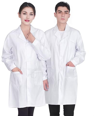 JXCTNNU Laborkittel Weiß Kittel Unisex Chemie Schutzkleidung Herren Damen mit Knöpfen und 3 Tasch Langarm Mäntel Uniform für Labor Studium Arbeit