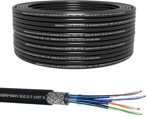 Germany B.e.s.t 50 m CAT 8 jordkabel nätverkskabel utomhuskabel koppar LAN kabel Ethernetkabel S/FTP 40 Gbit/s Kat 8 ren koppar datakabel PoE LSZH datakabel Simplex