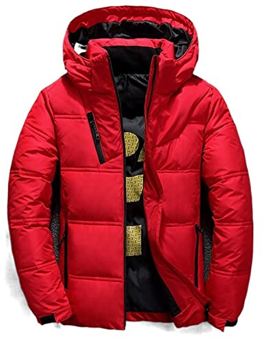 HJUGHPN Doudoune en duvet et plumes pour homme, manteau d'hiver coupe-vent et amovible, de couleur unie, manteau à capuche pour loisirs d'extérieur (rouge, taille XL)