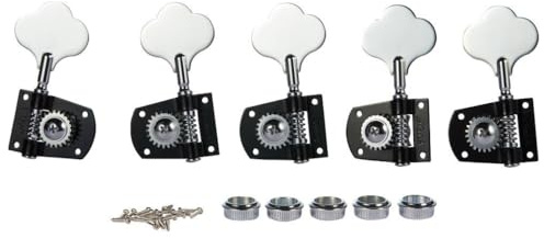 Cloverleaf Linkshänder-Stimmwirbel für Bassgitarre, 5 Saiten, Bass-Stimmmechanik, Pegs für American Standard/Highway One Series JB Jazz Bass/PB Precision Bass, Schwarz mit Chrom 4L1R