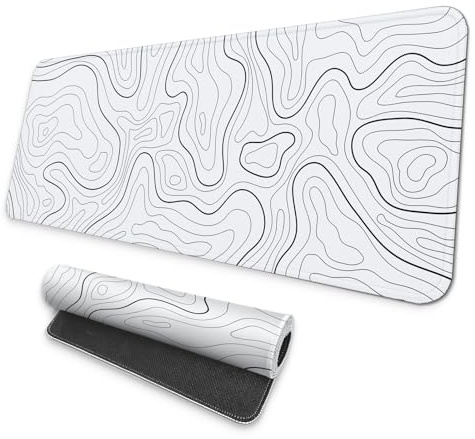 MAY FLOWER Large Gaming Mouse Pad, Full Keyboard Mat, Long Laptop Mousepad, Computer Mouse Mat for Home and Office, Anti-Slip Rubber Base, 31.5 x 11.8 Inches (Grey White Topographic Map)