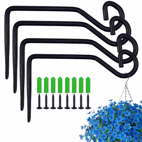 Sexoeie 4 PCS 6.7 Inch Black Plant Hanger Hooks Indoor/Outdoor Wall Mount.Metal Heavy Duty Hanging Plant Holder.Hanging Holder for Bird Feeders, Wind Chimes, Flower Baskets