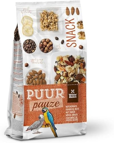 Witte Molen PUUR pausa Snack Muesli per Pappagalli con Noci | 750 g | Alimento complementare per pappagalli | Ricco di noci e banane | Senza conservanti e aromi artificiali