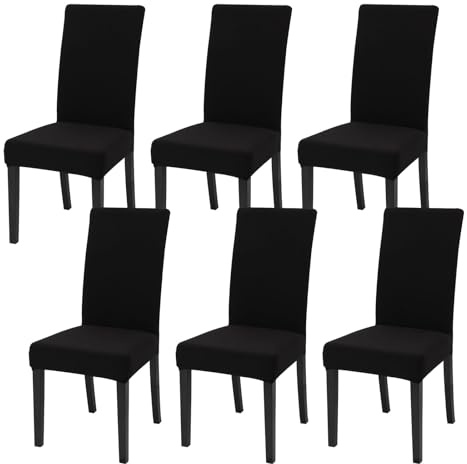 FRKOKRFA Set med 6 elastiska stolsöverdrag för matsalsstol, avtagbara och tvättbara, fashionabla, stretchiga, för hem, hotell, banketter, festdekorationer och bröllop (svart)