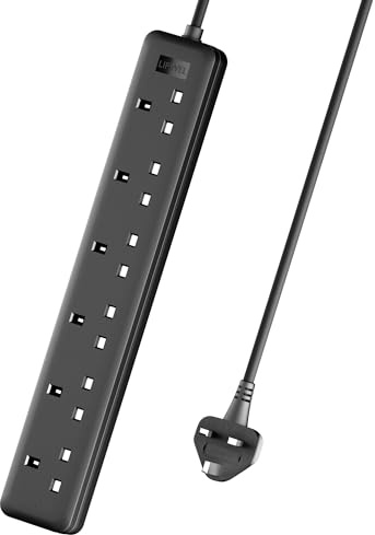 LIPWEL Extension Lead 5m Long Extension Cable 6 Way Power Strip Fireproof Power Socket Black Extension Cord 3250W Muti Plug for Home, Office&Garden