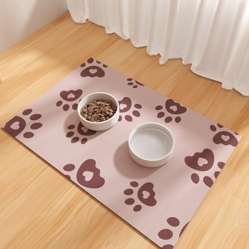 Bleswin Tapis d'alimentation pour Animaux de Compagnie 40x60cm, Tapis d'alimentation pour Animaux de Compagnie Absorbant, Tapis pour Chiens en Caoutchouc Antidérapant et Imperméable, Rose