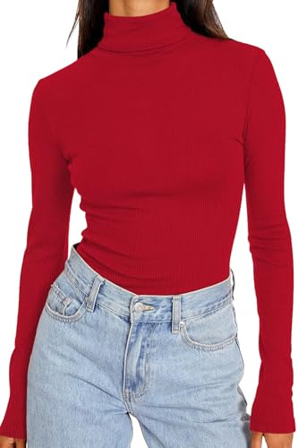 DUOEASE Top Mujer Básico Sólido Cuello Alto Camiseta Manga Larga Mujer Otono Invierno Slim Fit Elegantes Camisetas