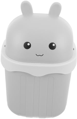 GLEAVI Petite Poubelle De Bureau Couvercle, Mini Conteneur à Ordures En Plastique Gris, Design Lapin, Anti-odeur, Pour Bureau, Table Basse Et Chambre, Solution Compacte Pratique
