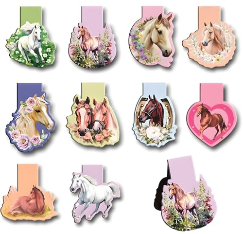 Magnetische lesezeichen kinder,10 pferd lesezeichen magnetisch Adventskalender Füllung,pferde mädchen geschenk,horsemarker Faltbarer Seitensclip Für Weihnachten Geschenk,Mädchen