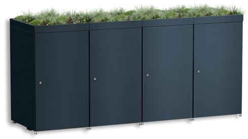 Metzler Mülltonnenbox 4er 240L in Anthrazit mit Pflanzdach | Für 4 Tonnen aus Aluminium rostfrei & abschließbar | Mülltonnenverkleidung außen mit höhenverstellbare Füße | Müllbox für Garten
