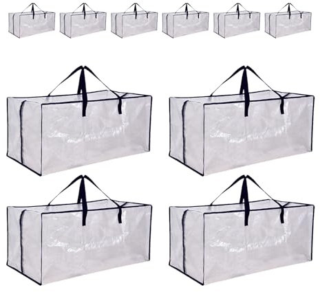 10 Stück Heavy-Duty Umzugstaschen 74x36x33cm | Transparente Umzugskartons Große Mit Doppelreißverschluss Für Studentenwohnheime Kleidung Umzug Saisonale Kleideraufbewahrung