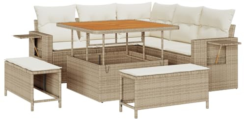 Gecheer 8-delat trädgårdssoffa set med kudde beige poly rotting akacia trädgårdslounge utomhus
