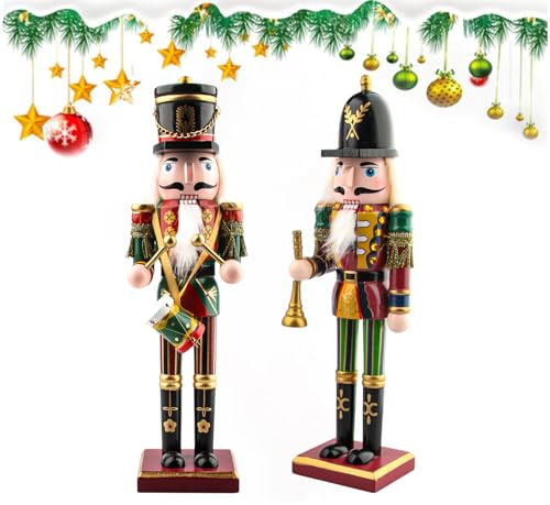 TCRZHHRX 2er Set Nussknacker Holz, 30cm Weihnachtssoldaten - Traditionelle Weihnachtsdeko für Zuhause - Deko für Kamin, Wohnzimmer & Tisch 2025