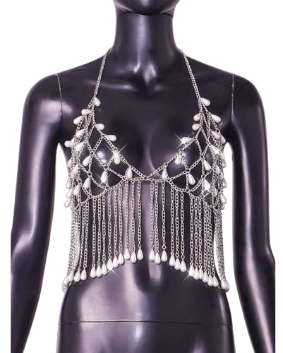 XIAOQENAN Perles À La Mode De Chaîne Corporelle Embellie Féminine Elegant Pearls Collier Chaîne Carrosserie Pour Occasions Spéciales Lingerie Sensuelle