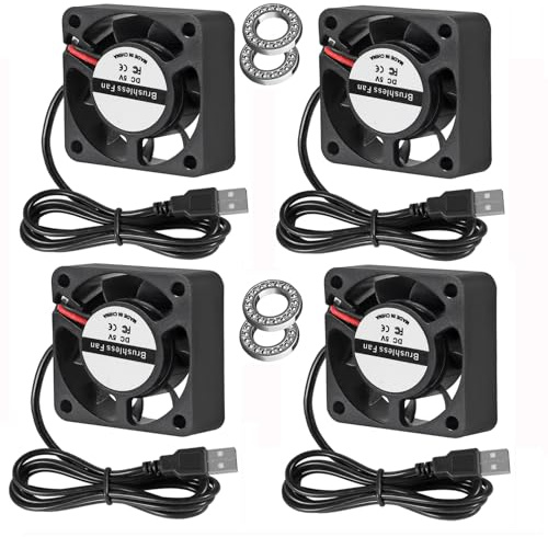 4Pcs Dual Ball USB Cooler 40mm Fan DC 5V Brushless Cooling 40x40x10mm Fan Cooler 4010 Axial 1.57in for 3D Printer, Heatsink, PC Computer Case Industry Cooling
