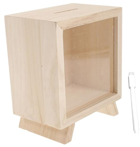 Kisangel Hucha de Madera para Niños con Tapa Transparente, Ahorro Práctico y Creativo, 1 Unidad, Juego de Alcancía Infantil para Dormitorio y Oficina, Tarro de Monedas para Niñas y Niños