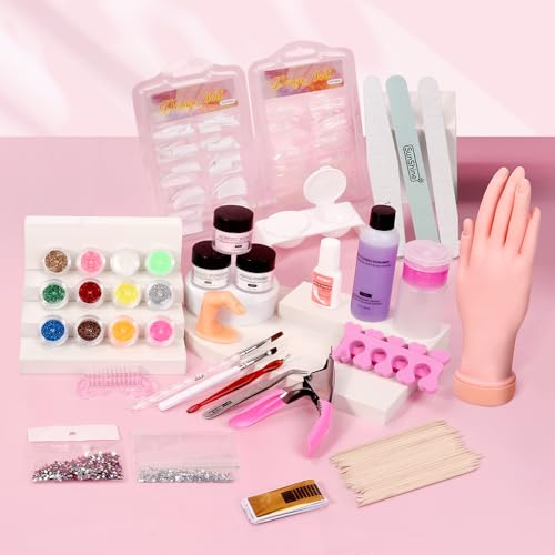 Nail Practice Hand Kit Acrylic Training Hand with Powder Liquid Set