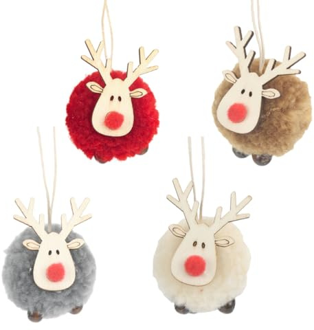 YUVKIN 12 Stück Weihnachtsbaum Anhänger, Weihnachtsdeko Anhänger, Elch Deko, Filz Holz, Rentier Baumschmuck, Weihnachtsanhänger für Weihnachtsbaum, Weihnachtsdekoration, Party Deko