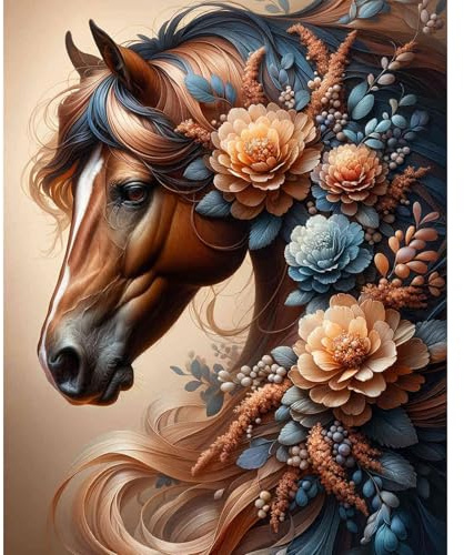 RICUVED Caballo Flor Pintura por Números para Principiantes -Animal Kit de Pintura por Números con Lienzo 40x50 cm, 3 Pinceles, Pinturas Acrílicas y Gancho Metálico - Completo para Adultos