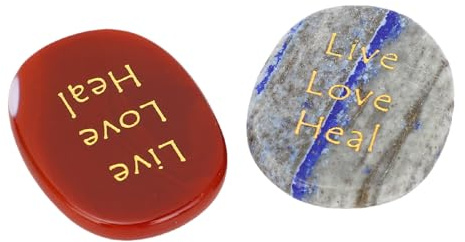 Ausla 2 Piezas de Piedras de Cristal Grabadas, Piedras de Palma Decorativas Naturales con Bendiciones para Amigos, Familiares y Regalos de Apoyo