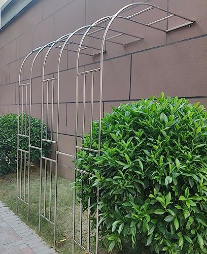 Metal Garden Arch for Climbing Plants Weather-Resistant Half Arch Trellis Outdoor Pergola with Side Wall Decorative Wedding Arbor 350x240cm Garden Pavilion