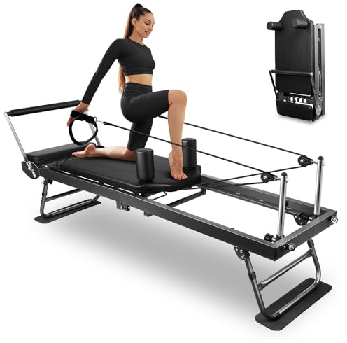 Máquina reformadora de Pilates, Plegable, Equipo de Cama Central para Gimnasio en casa, Yoga, Entrenamiento, Pilates, Interior, Entrenamiento, Peso (Black-1)