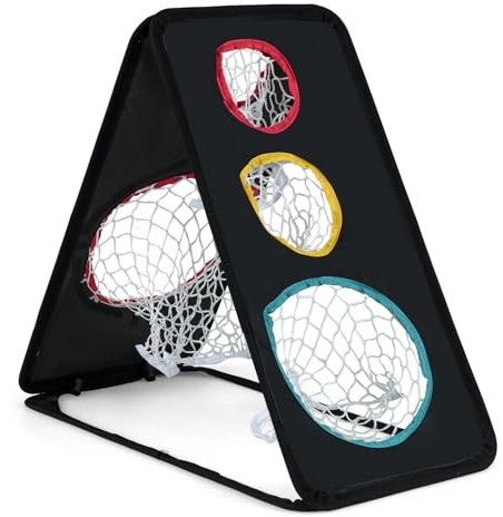 COSTWAY Golf Chipping Netz, doppelseitiges Übungsnetz tragbar & faltbar, Golfnetz aus Oxford-Gewebe mit 5 Zielzonen & dreieckige Struktur, Golf Zielnetz Trainingsnetz für Indoor & Outdoor