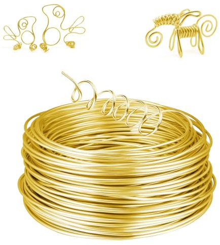AUAUY 12 gauge aluminiumtråd för kreativa hobbies - 2 mm x 30 m, flexibel tråd för pyssel, smyckestillverkning, kranstillverkning och skulptur, guld