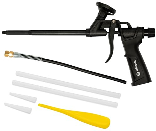 Premium Schaumpistole mit Teflon (Teflonschaumpistole) – flexible Verlängerungsdüse, 4 Aufsätze, für PU- und Montageschaum