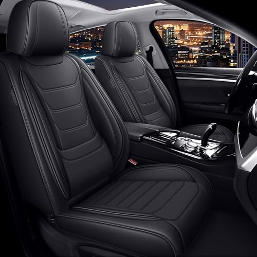 NewYYY AutoSitzbezüge Leder für Ford Ranger 2003-2026, Schwarz | Nappa Leder Auto Sitzbezug 5 Stück, Wasserdichter Sitzschoner, Kratzfester Schonbezüge, Komfortabler Sitzschutzbezug