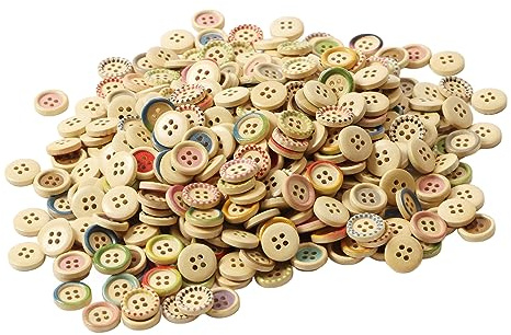 LetCart Träknappar 15 mm 400 stycken runda tryckta träknappar för sömnad hantverk gör-det-själv-projekt för kläder accessoarer av päronträ