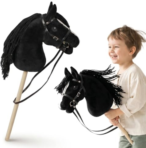 mamabrum Hobby Horse - schwarzes Steckenpferd für Kinder, 68 cm | Schwarz - 68 cm
