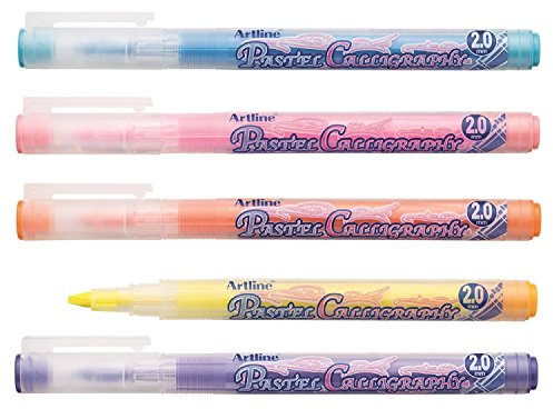 Artline Pastel Calligraphy Pens Italic Markers Assorted Colours - Pack 5
