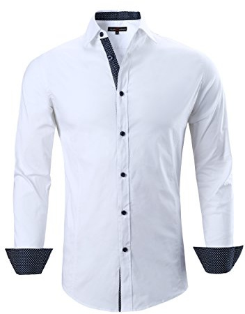 ALEX VANDO Mens Dress Shirts Regular Fit Long Sleeve Stretch Business Dress Shirts for Men,White,L