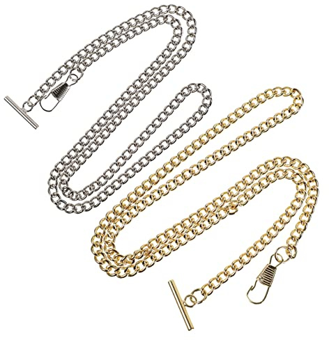 Hemobllo 2 Stück Taschenuhr Ketten Metall Vintage T- Bar Schnalle Jeans Gürtel Ketten Geldbörsen Ketten für Männer Frauen Kleidung Dekoration (Golden Silber)