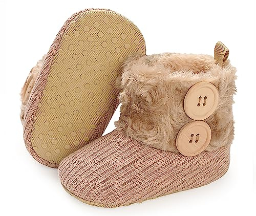 Babyskor, vinterskor baby, stövlar, krypskor, mjuk sula, varma kängor, nyfödda, lära-gå-skor, mysiga fleecestövlar med halkfri botten, stövlar för småbarn, 003 Khaki, 12-18 månader