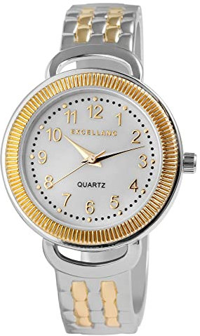 Excellanc Damen-Spangenuhr Metall Perlmutt Mode Elegant Analog Quarz 1800234 (silberfarbig goldfarbig)