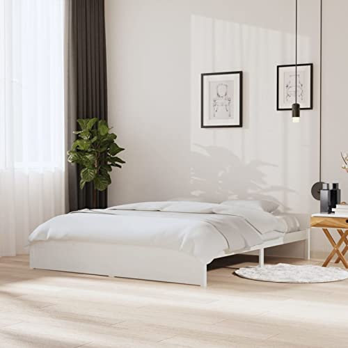 Tidyard Massivholzbett mit Latten Holzbett Bettrahmen Komfortbett Seniorenbett Doppelbett/Einzelbett Jugendbett Landhausbett Gästebett Betten Bett für Schlafzimmer,Weiß 180x200 cm 6FT Super King