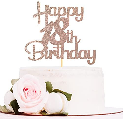 Sotpot 18th Birthday Cake Topper Rose Gold Glitter 1pack for Birthday Anniversary Party Decor Supplies