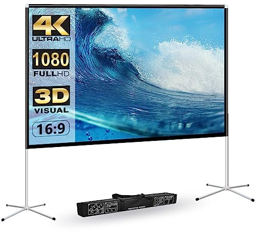 Schermo per proiettore AODIOU da 120 16:9, HD 4K, portatile, con supporto, opaco, tessuto, montaggio a pavimento