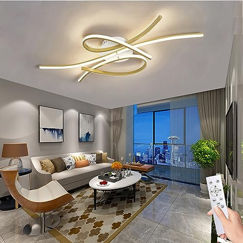 100cm Modern Deckenlampe 72W 8900lm LED Deckenleuchte Dimmbar Gold Wohnzimmer Lampe mit Fernbedienung Kreatives Design Innen Decke Schlafzimmerlampe für Wohnzimmer Schlafzimmer Büro esszimmer