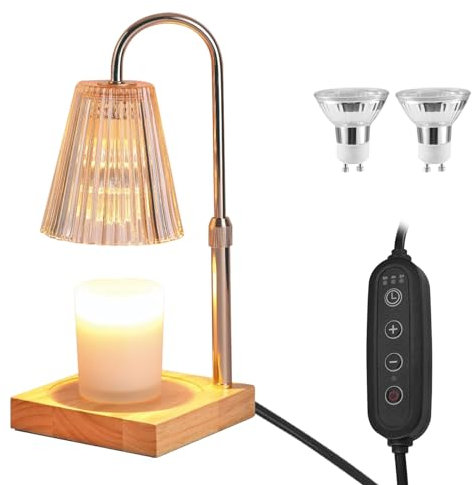 Woeau Candle Warmer Lamp with Dimmer - Electric Candle Lamp with Timer for Jar Candles Scented Candles, Plug-in Wax Warmer Lamp for Home & Office with 2 Bulb (Champagne)